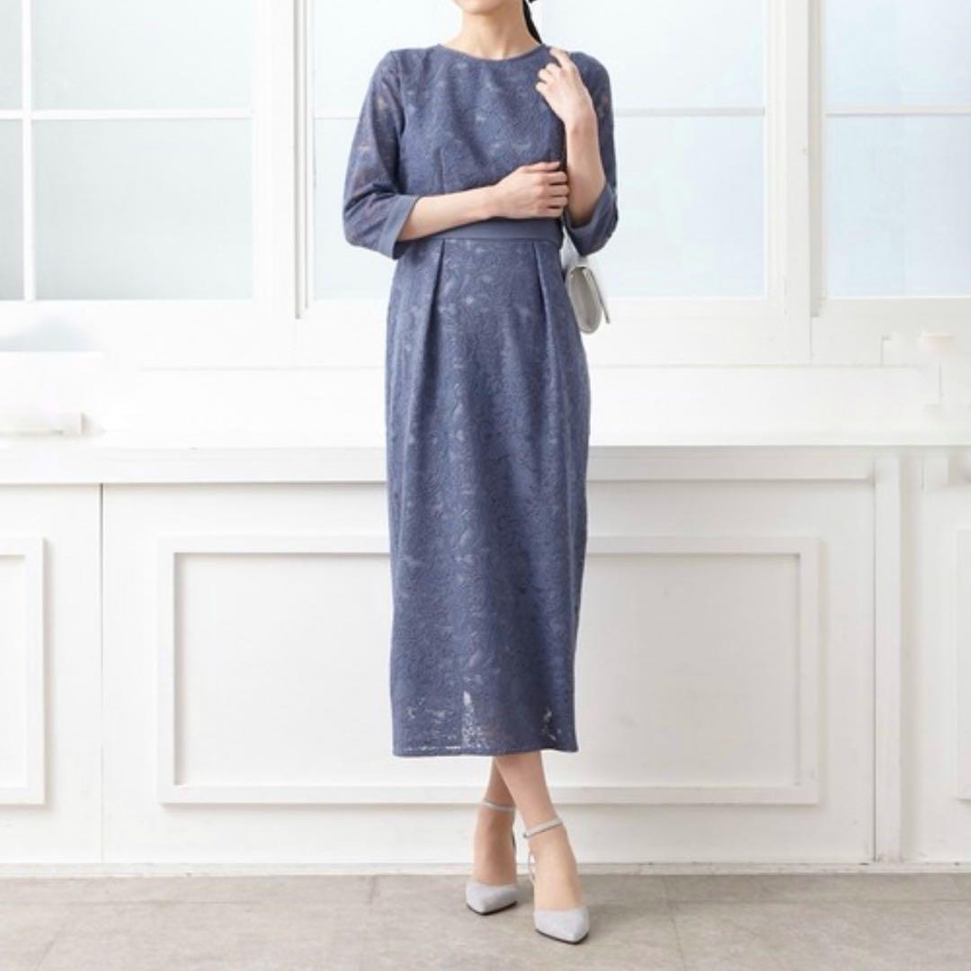 【大きいサイズ】エメ　ペイズリー柄レース袖付きタイトパーティードレス　XL