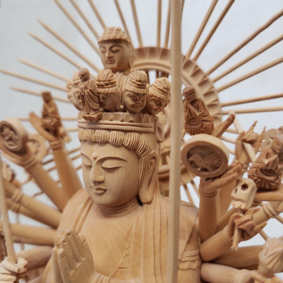 Ｂフライデー希少上彫り仏像★柘植材 千手観音菩薩像5寸立★全高 約30cm