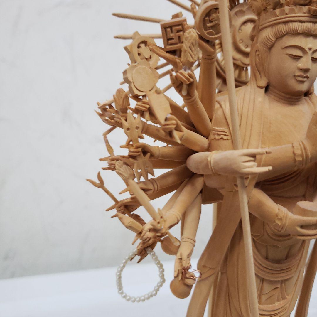 Ｂフライデー希少上彫り仏像★柘植材 千手観音菩薩像5寸立★全高 約30cm