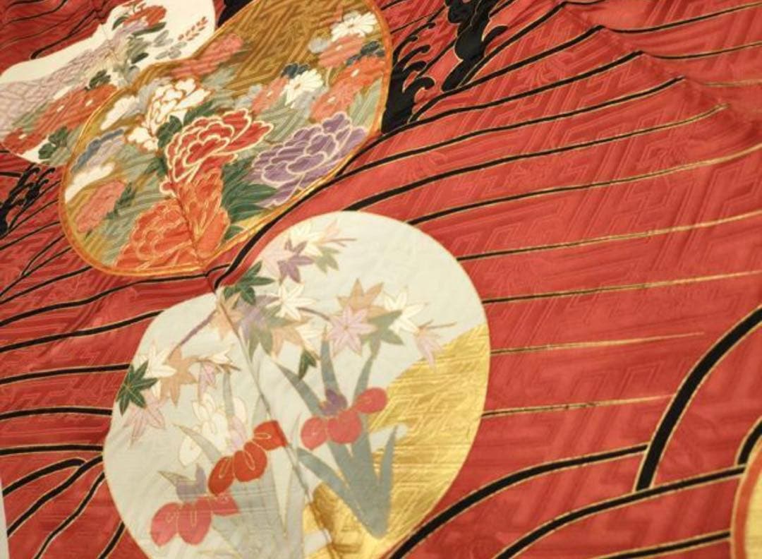 振袖 フルセット6点サイズM〜Ｌ駒刺繍　松竹梅立波花文　金彩　正絹