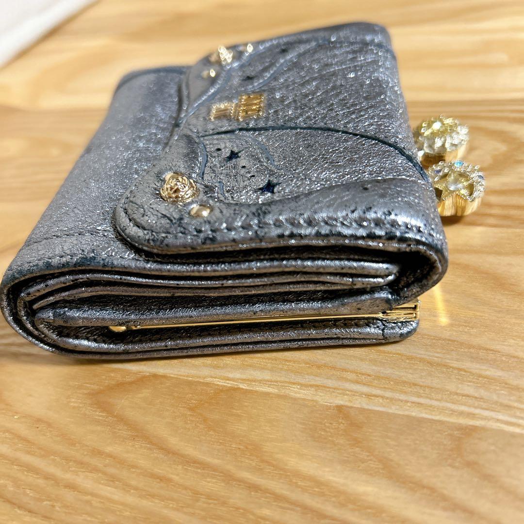 【最終価格】ANNA SUI 財布 ソルーナ 星 月 銀 がま口 三つ折り