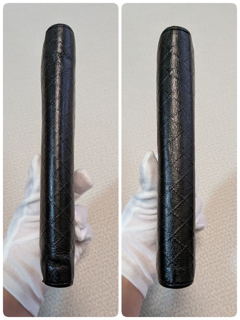 シャネル　黒　ビコローレ　マトラッセ　三つ折り長財布　カーフスキン　ショルダー