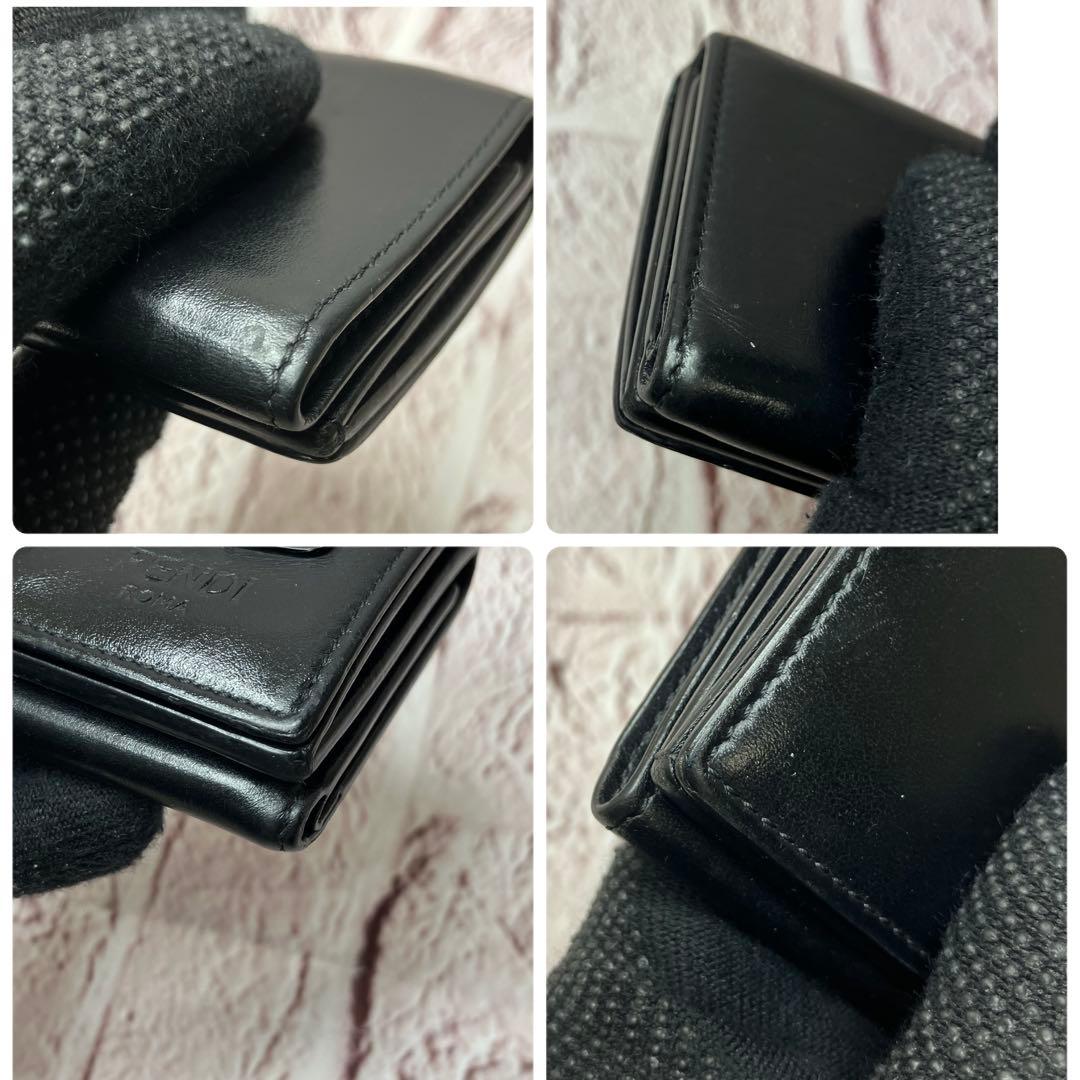 美品✨FENDIモンスター バグズアイ 三つ折り財布 ブラック 本革 レザー