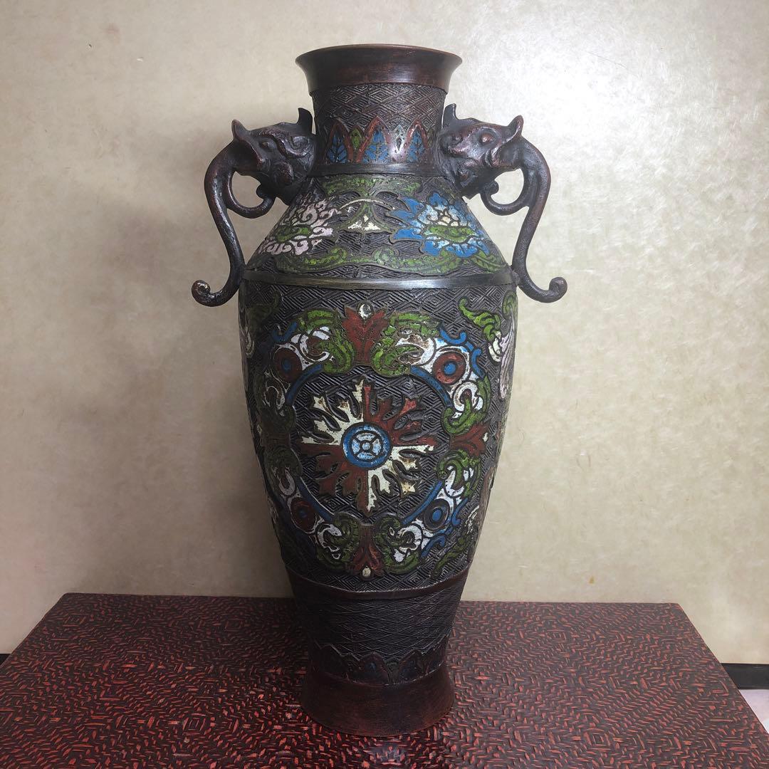 中国古美術　明時代七宝焼壺　古銅製