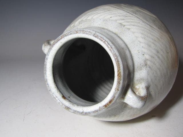 島岡達三 地釉縄文象嵌草花文壷 縄文象嵌技法 名工の逸品！o566