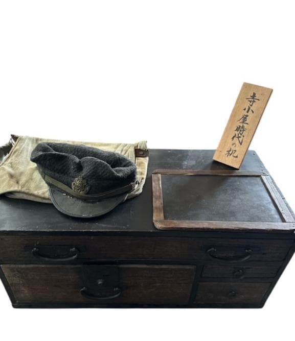 博物館展示品 江戸時代 寺子屋セット 机 帽子 鞄 黒板 レトロ アンティーク