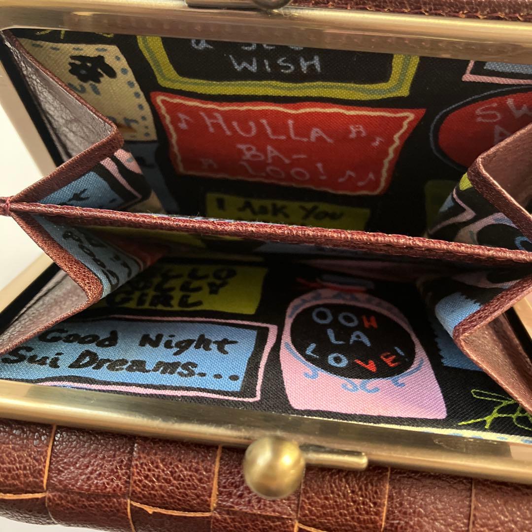 【極美品】 アナスイ ANNA SUI 牛革 折り畳み 財布 パスケース 口金