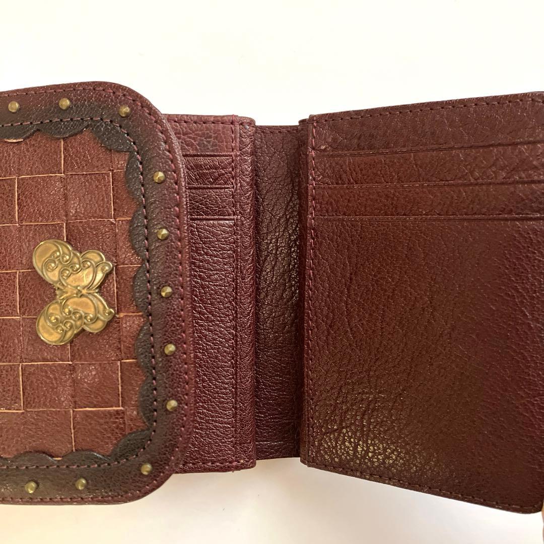 【極美品】 アナスイ ANNA SUI 牛革 折り畳み 財布 パスケース 口金