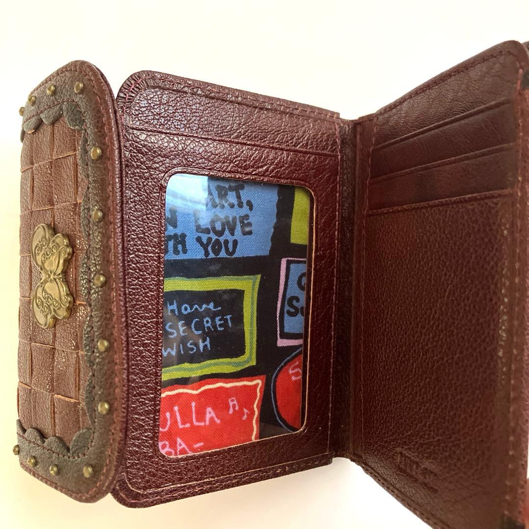 【極美品】 アナスイ ANNA SUI 牛革 折り畳み 財布 パスケース 口金