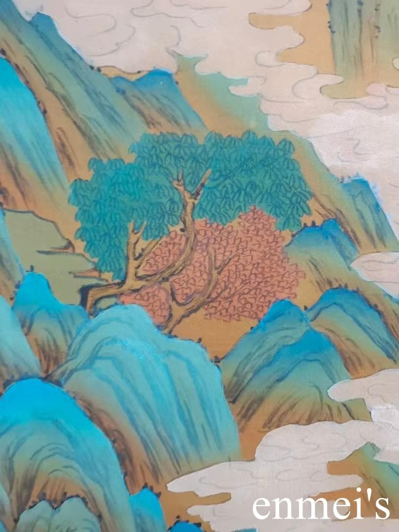 中国古美術・純手描き三尺中堂山水掛軸・水彩画・王原祁印款・書道品・絹本・一物一图