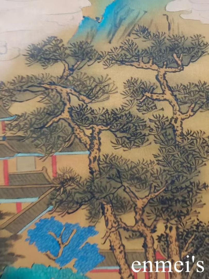中国古美術・純手描き三尺中堂山水掛軸・水彩画・王原祁印款・書道品・絹本・一物一图