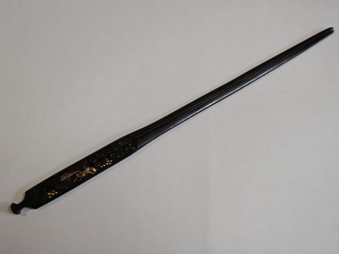 江戸期 　割笄　赤銅　金象嵌