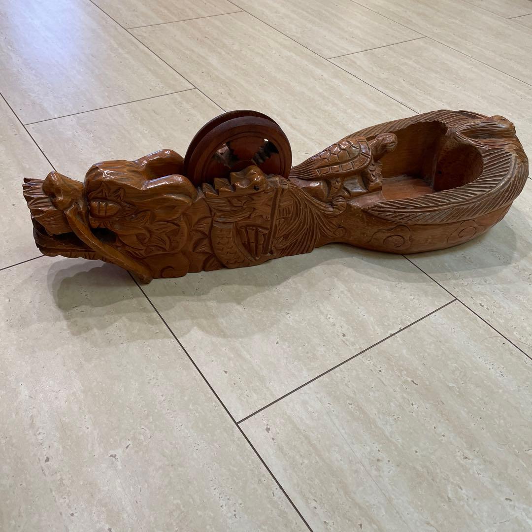 木彫り 特大　墨壺　鶴亀龍　彫刻 大工道具 工芸