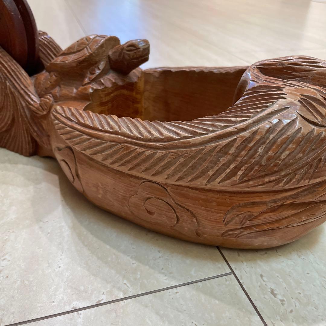 木彫り 特大　墨壺　鶴亀龍　彫刻 大工道具 工芸