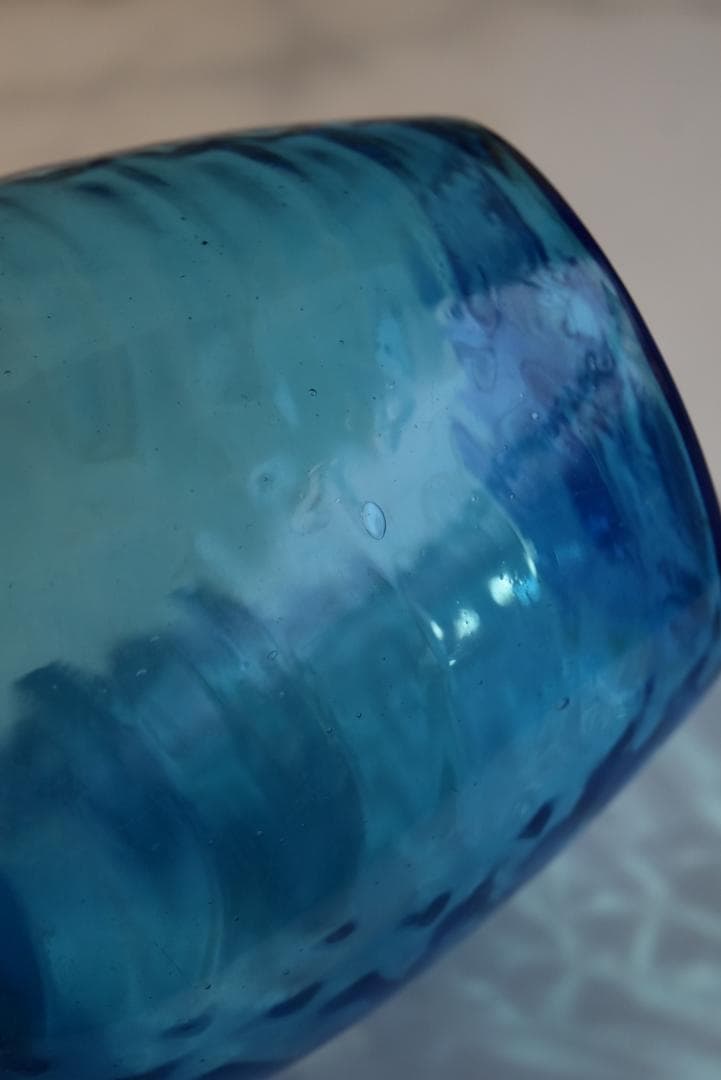 訳有　フランスアンティーク 青いガラスのボンボ二エール・ビスケットジャー