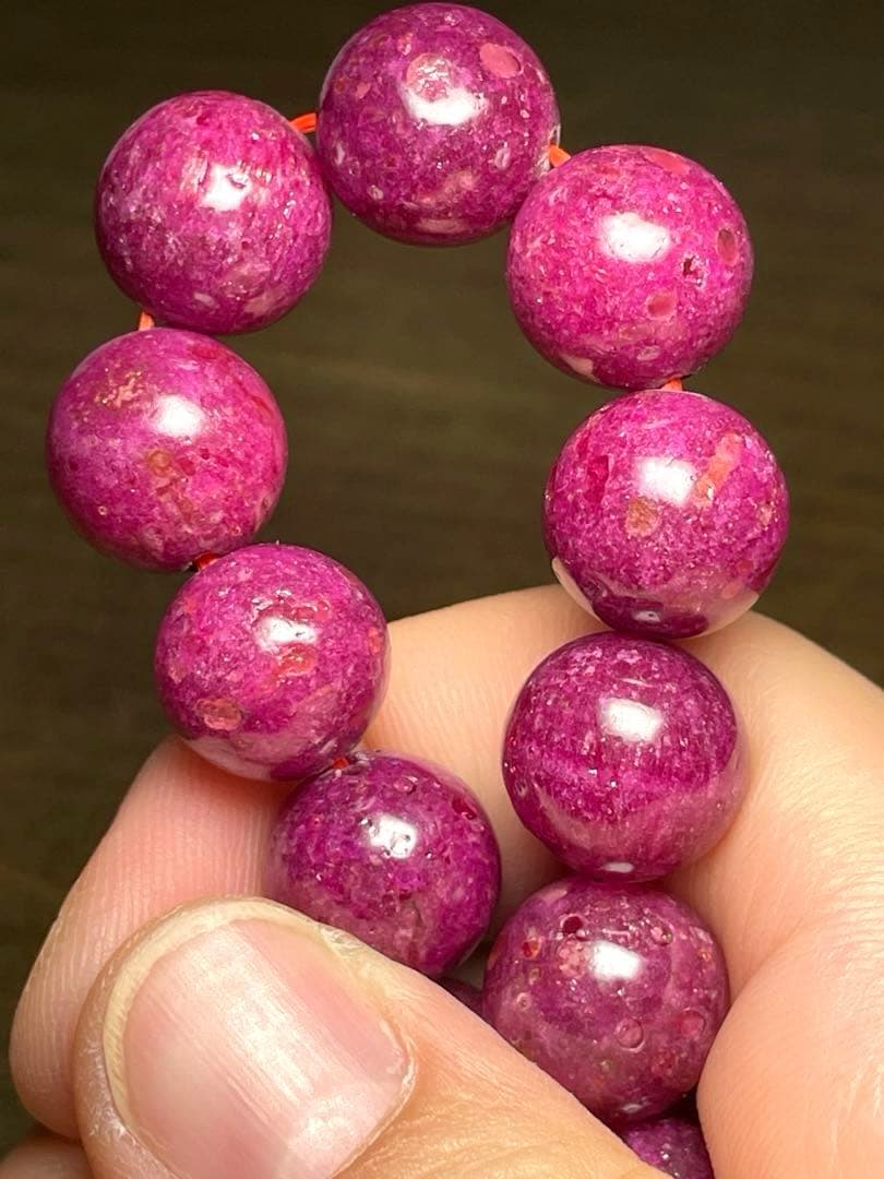 天然石ルビーブレス約12.4㎜大玉（新品）高品質「宝石の女王」一点限濃いピンク