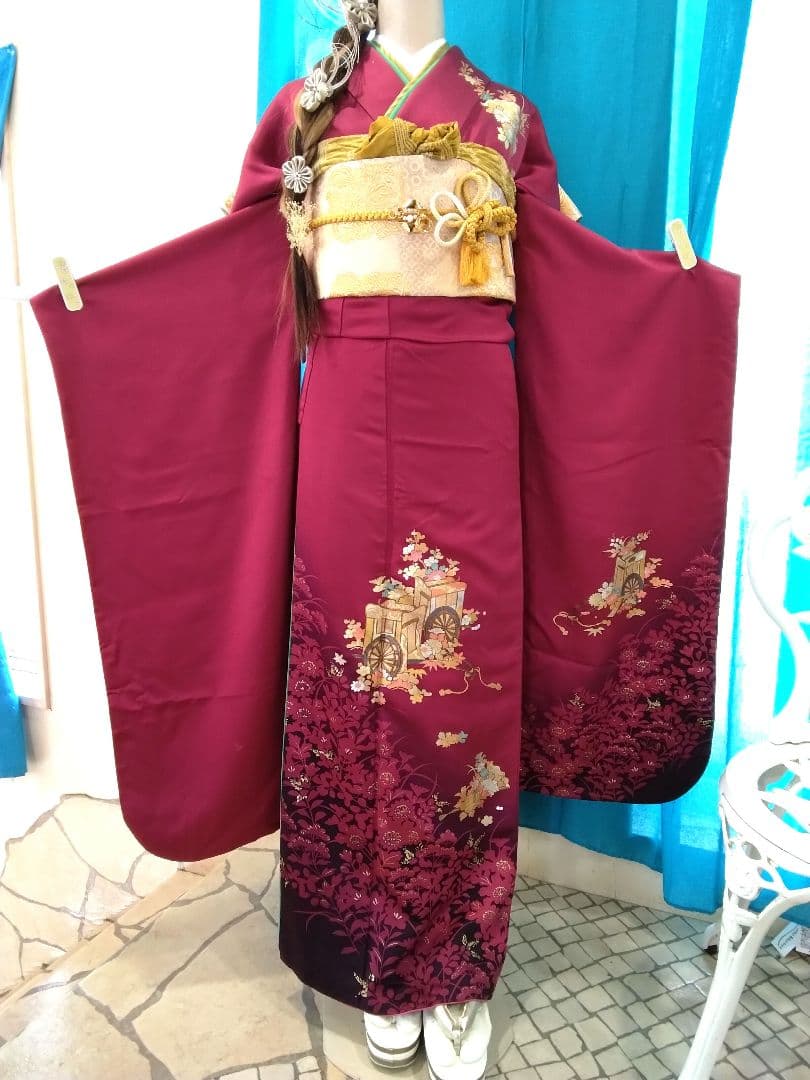 振袖フルセット、正絹鈴乃屋振袖、重ね衿帯揚げ帯締め、西陣袋帯、襦袢、ガード加工