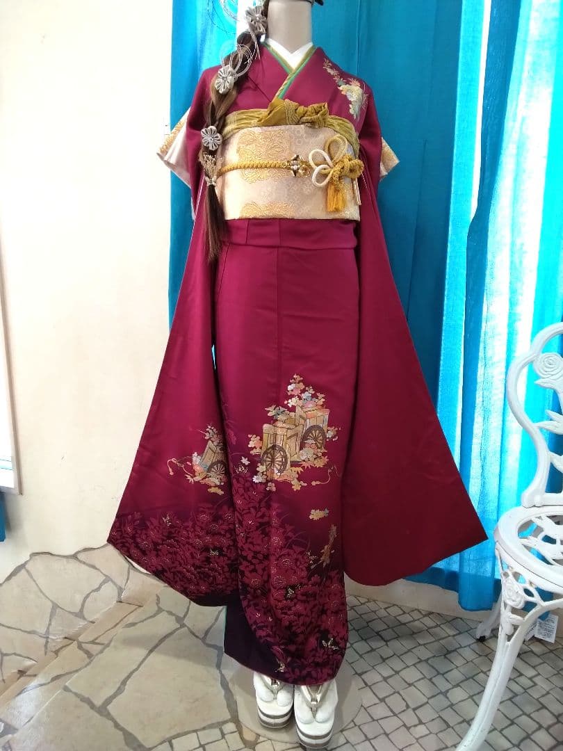 振袖フルセット、正絹鈴乃屋振袖、重ね衿帯揚げ帯締め、西陣袋帯、襦袢、ガード加工