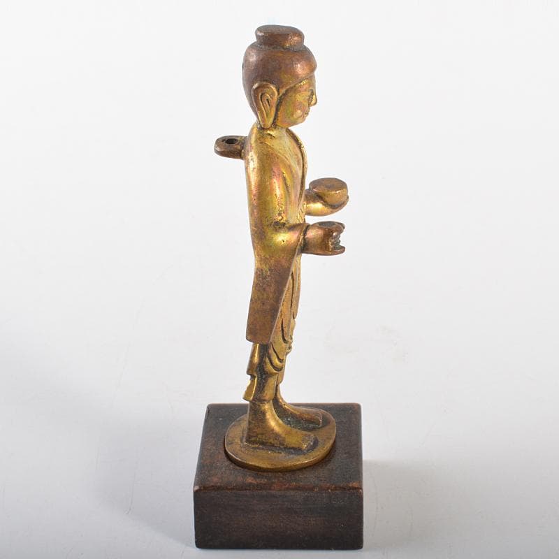 仏教美術　古銅鍍金　仏像　置物　唐木台付　F　R6704