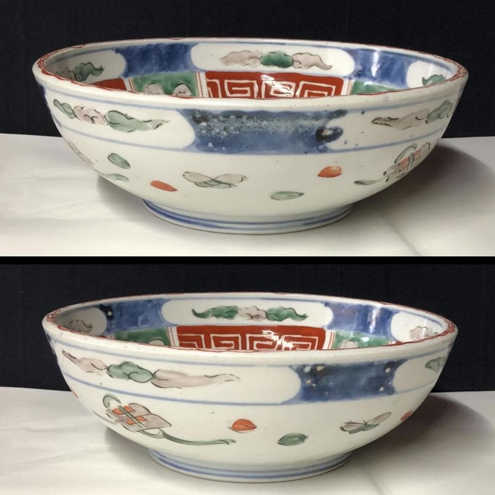 e1315 古伊万里 色絵 鉢 うさぎ 兎 二重高台 色絵鉢