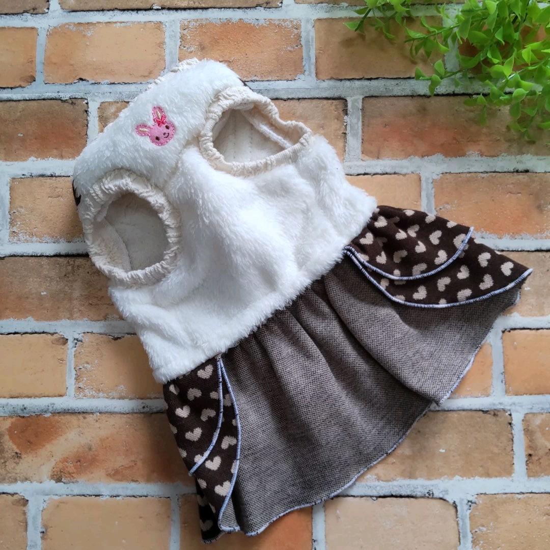 犬服 No.176 ハートチョコ色わんぴ(うさちゃん付き) ハンドメイド