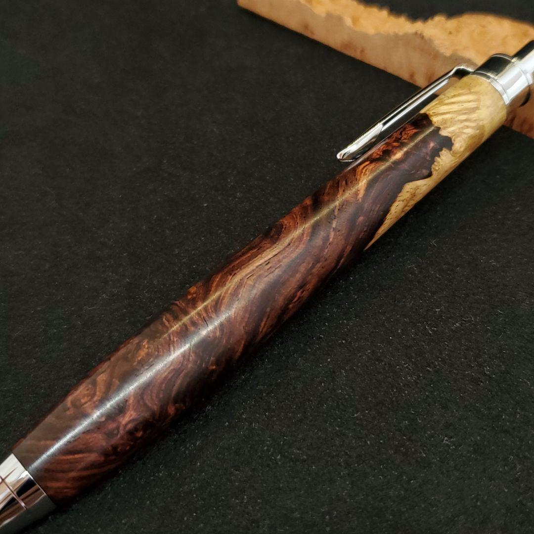 No.28ハンドメイド木軸シャーペンロースウッド瘤蜜蝋ワックス仕上げ