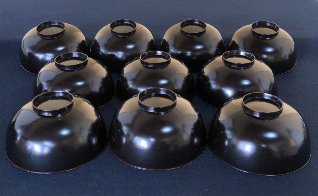 《レ》黒塗 鶴松蒔絵 吸物椀10客 木製漆器 木箱　251117え2