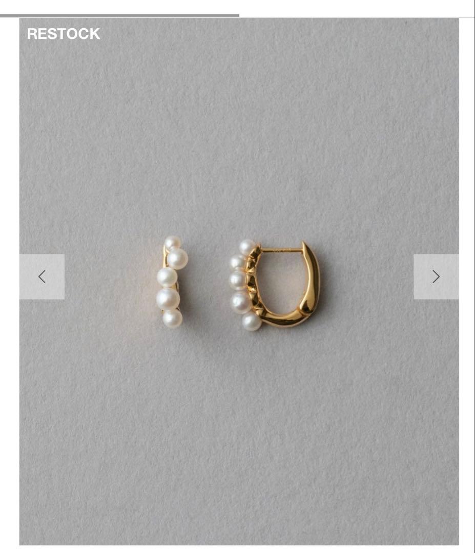 ete パール付きゴールドフープピアス