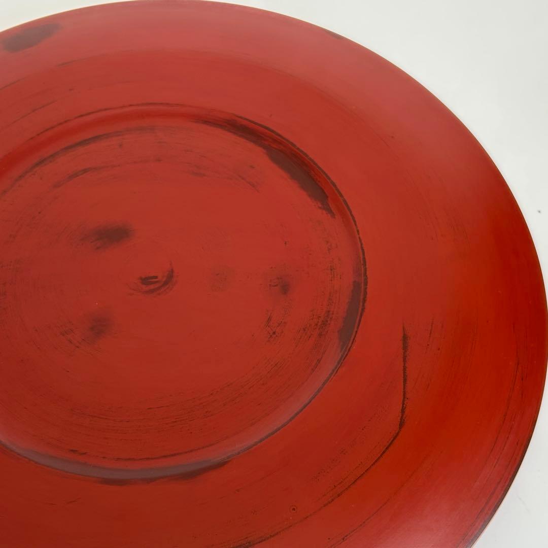 【希少】未使用 木製 漆塗り 刷毛目 さび根来 大皿 お盆 えんじ