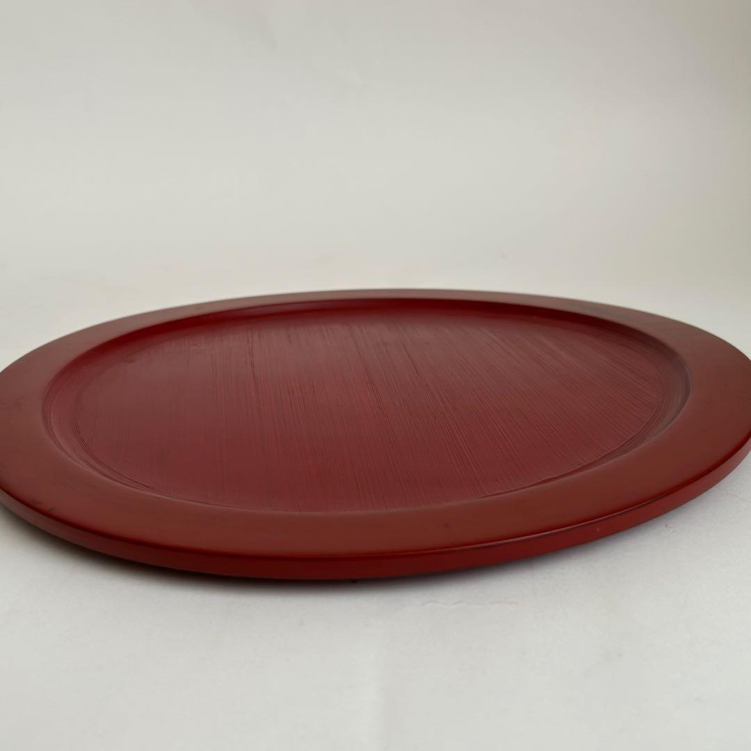 【希少】未使用 木製 漆塗り 刷毛目 さび根来 大皿 お盆 えんじ