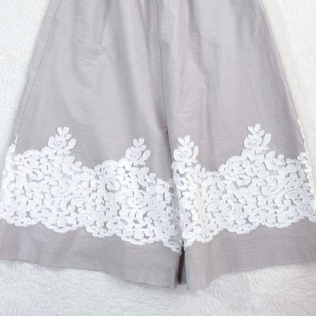ビアズリー 裾レース ジャガード サルエルバギーパンツ グレー 23SS