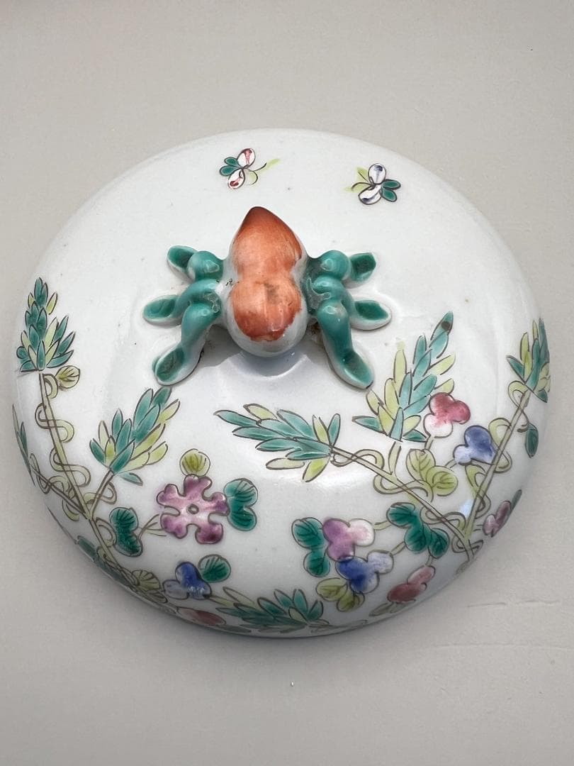 スペード　粉彩茶壺①　牡丹福寿文　同治年製在印　骨董品 時代品 中国美術