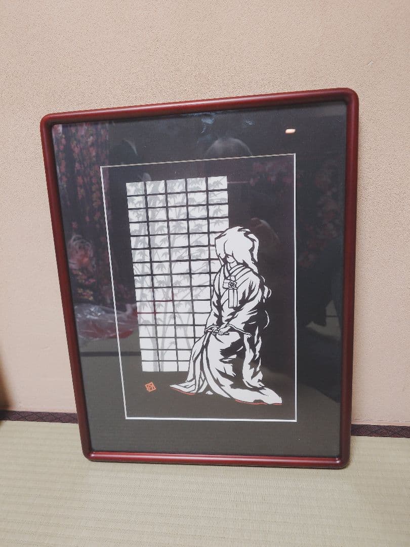 和風シルエットアート 赤フレーム