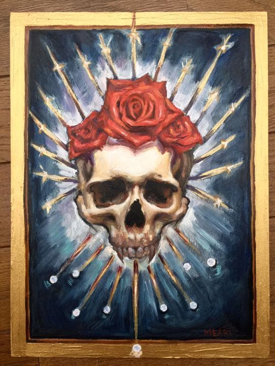 骸骨 ローズクラウン 油絵 原画 オリジナル 一点物