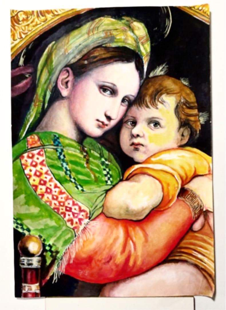 水彩画　ラファエロの聖母子の模写