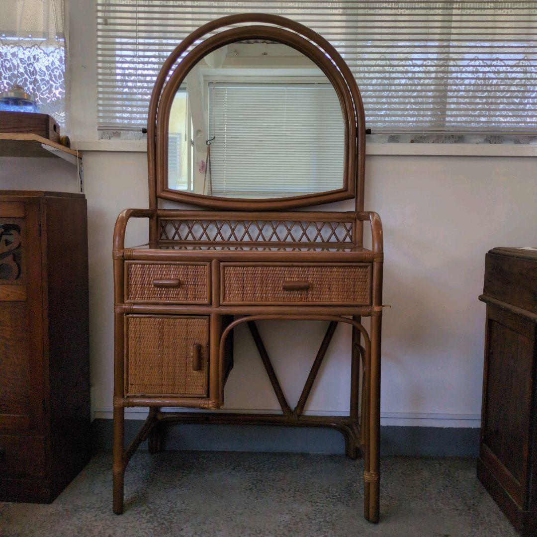 ヴィンテージ　レトロ　ラタン ミラー付きドレッサー