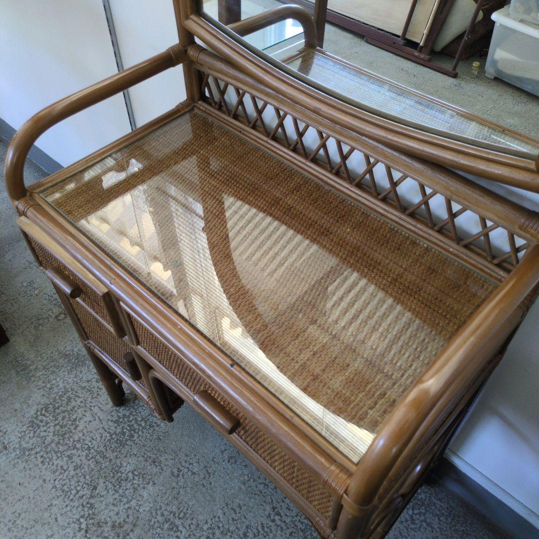 ヴィンテージ　レトロ　ラタン ミラー付きドレッサー