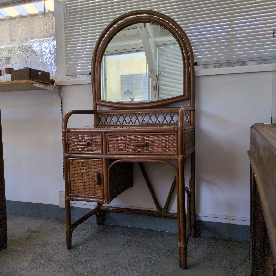 ヴィンテージ　レトロ　ラタン ミラー付きドレッサー