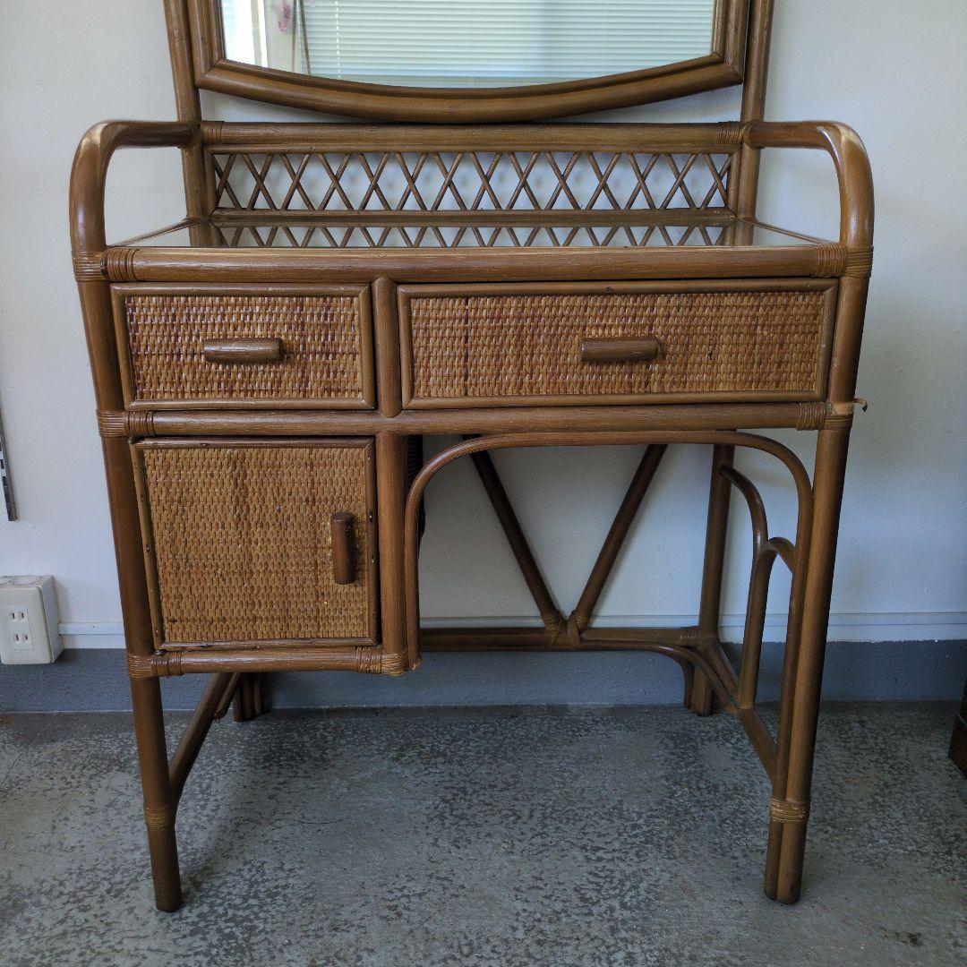 ヴィンテージ　レトロ　ラタン ミラー付きドレッサー