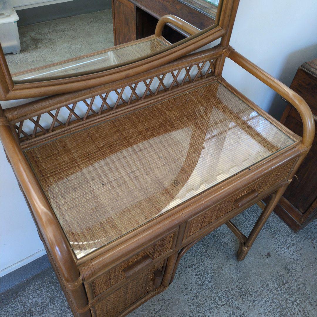 ヴィンテージ　レトロ　ラタン ミラー付きドレッサー