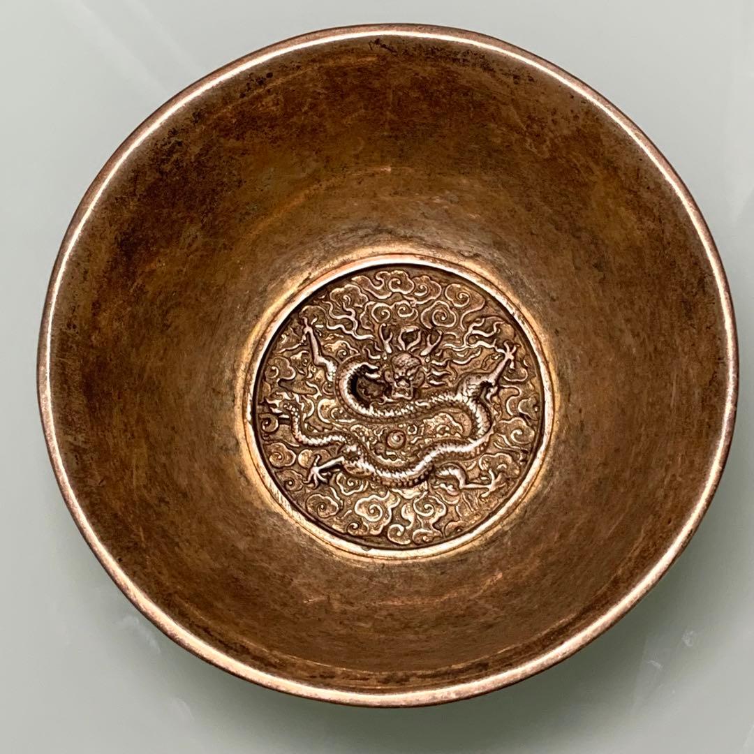 古い彫刻の皿　騰雲銀龍　雙龍戲珠　アンティーク