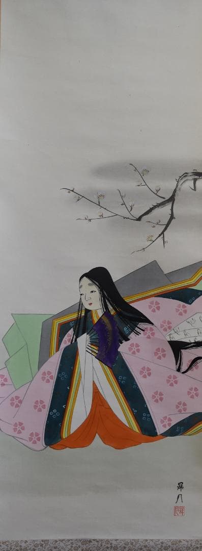 コロナ制圧祈願還元キャンペーン　花下美人図　絹本・着色・共箱