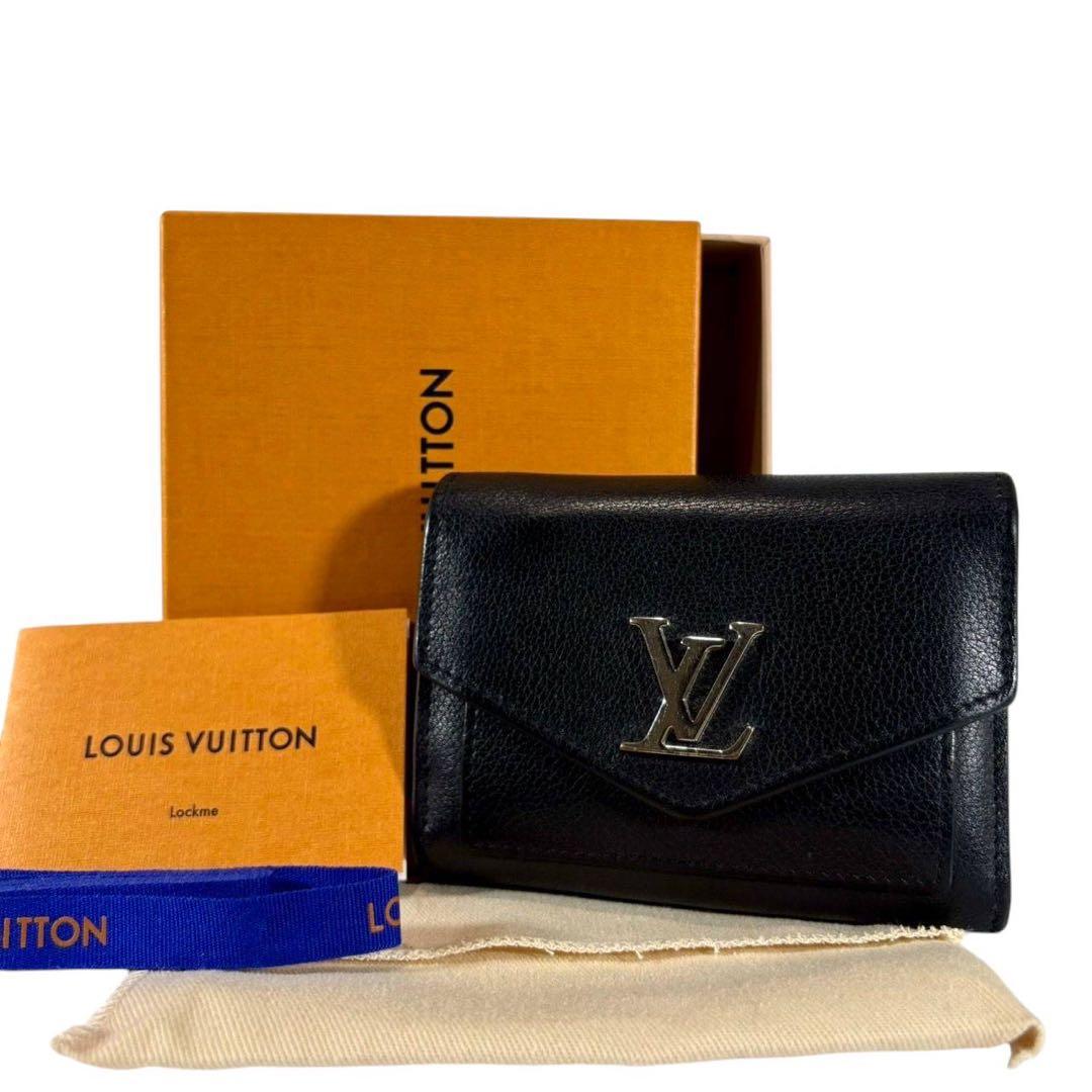 美品 ルイヴィトン マイロックミー 三つ折り財布 ブラック レザー LVロゴ