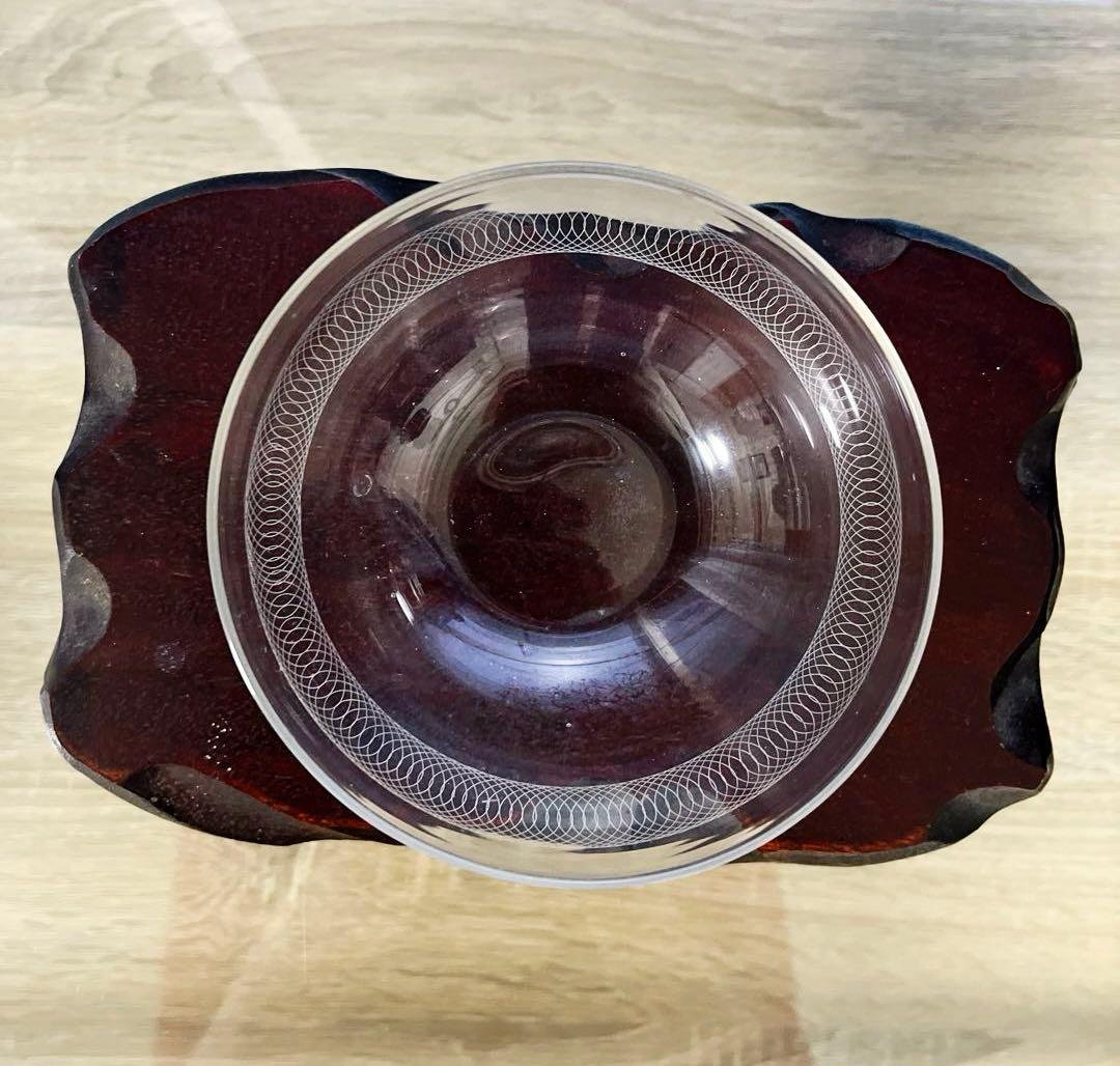 骨董　時代ガラス　グラヴィール技法　薄張りガラス　碗型　ボウル　ウランガラス１客