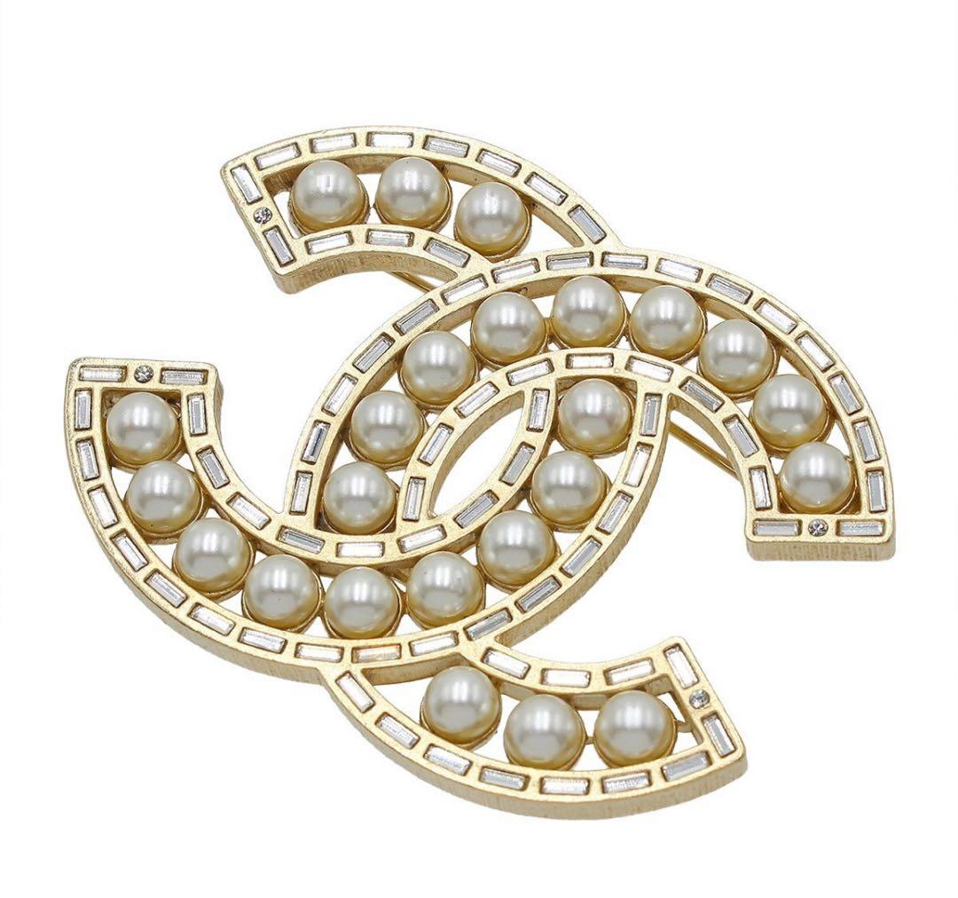 R2336 未使用 シャネル ココマーク フェイクパール×ラインストーンブローチ