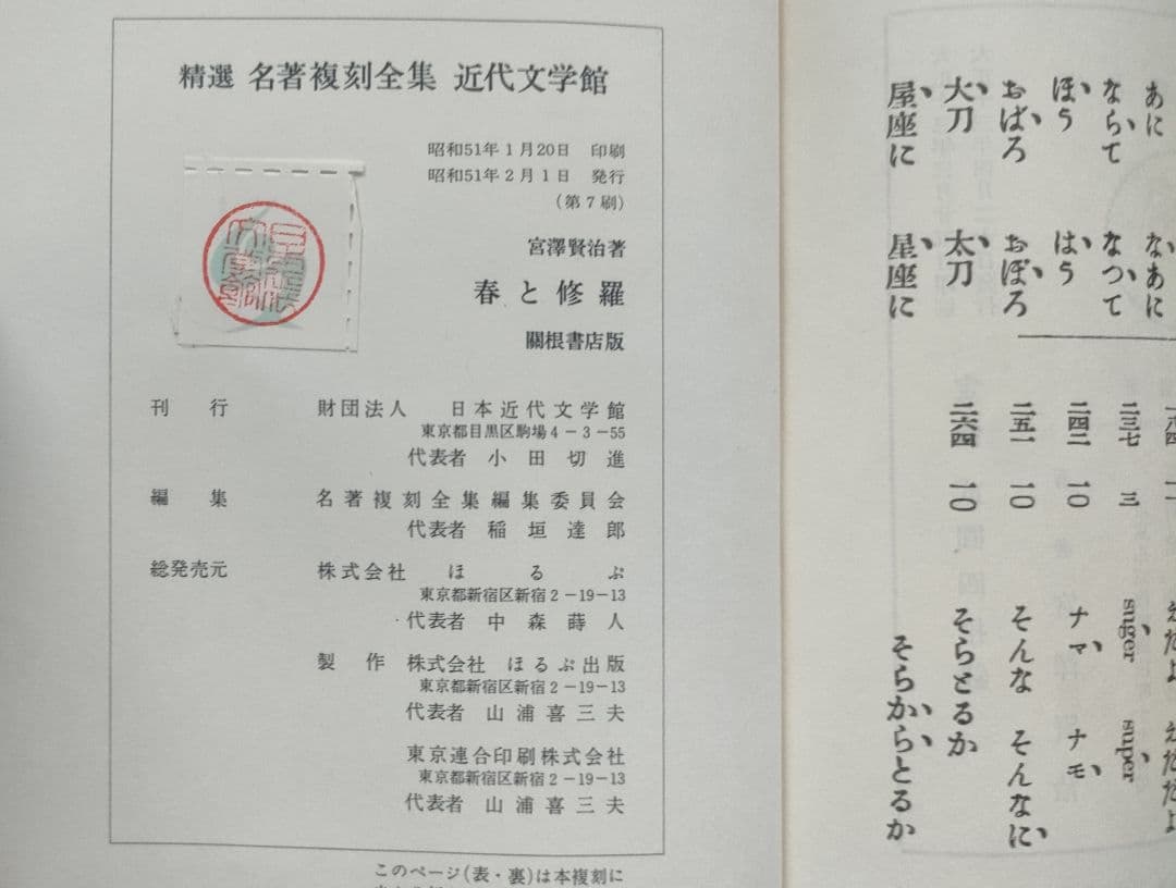 宮沢賢治 「春と修羅」「注文の多い料理店」 新選名著復刻全集近代文学館