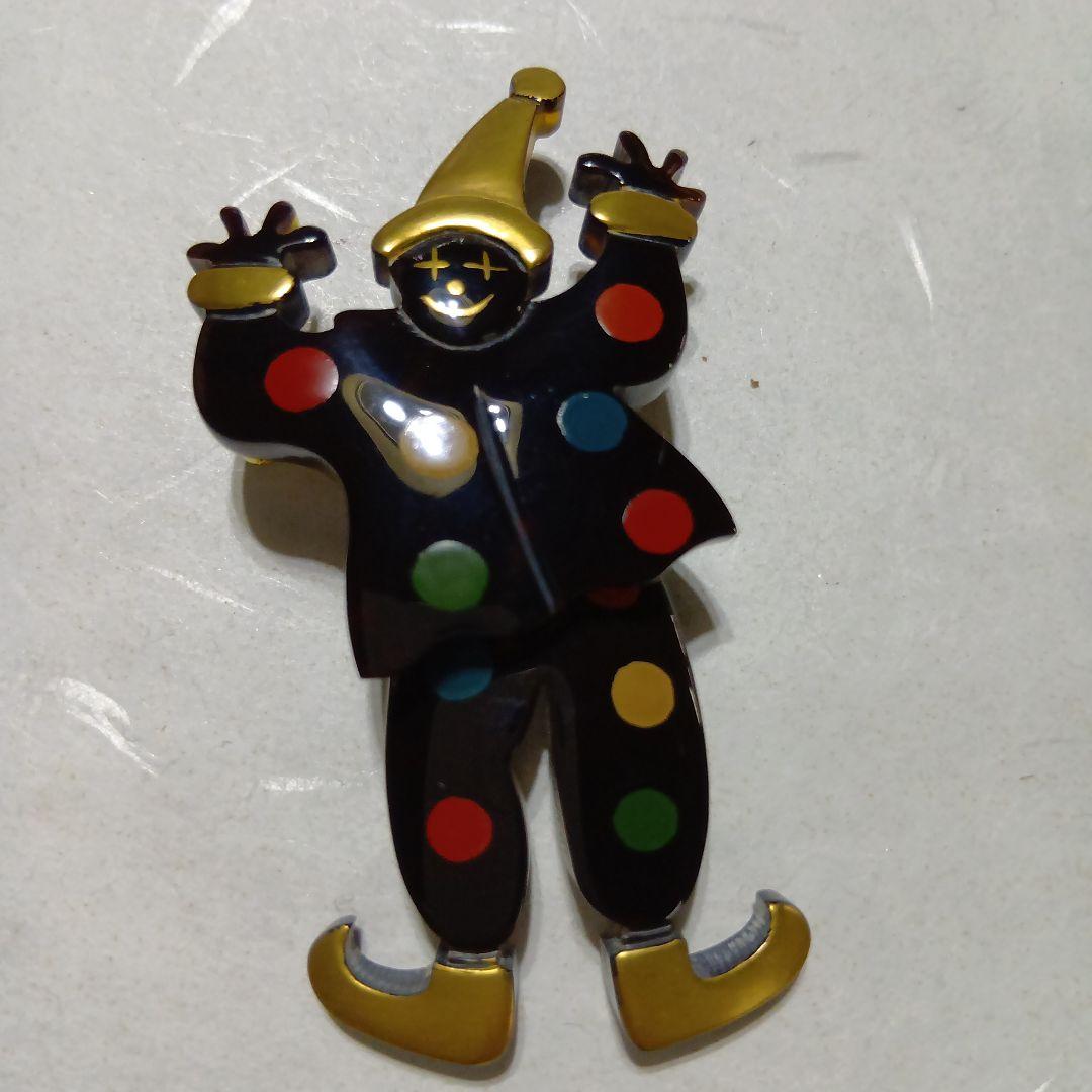 鼈甲蒔絵付きピエロペンダントブローチ