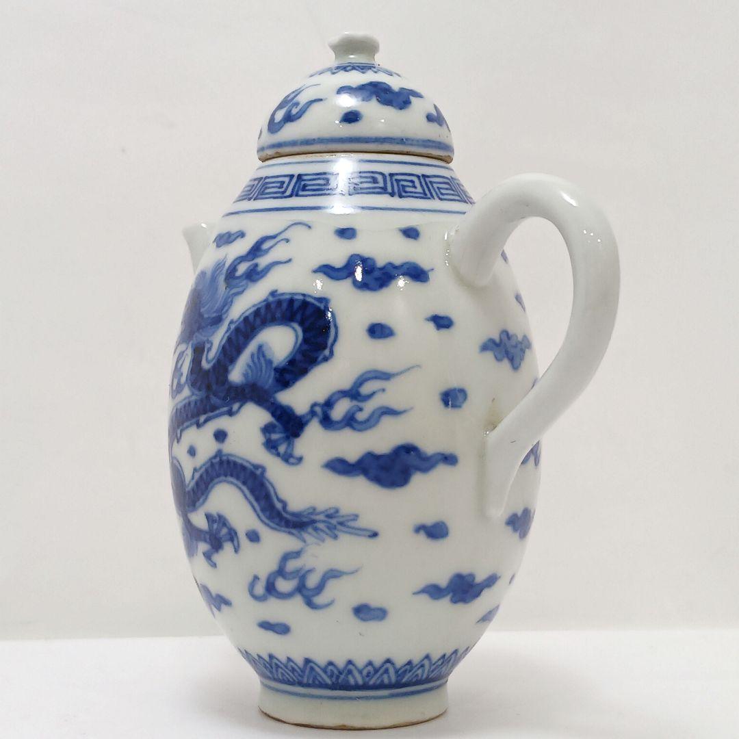 Y2466 清代唐物 新渡 古染付龍細密絵付急須 水注 萬歴年製　ma ten