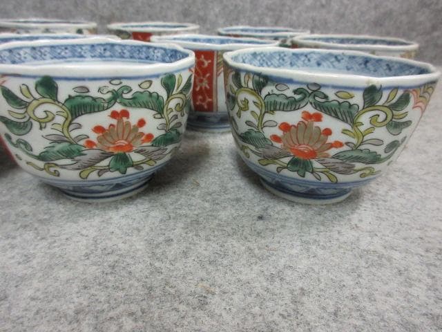 伊万里 色絵 錦手 猪口 10個 [B24087] 草花文 古玩 古美術