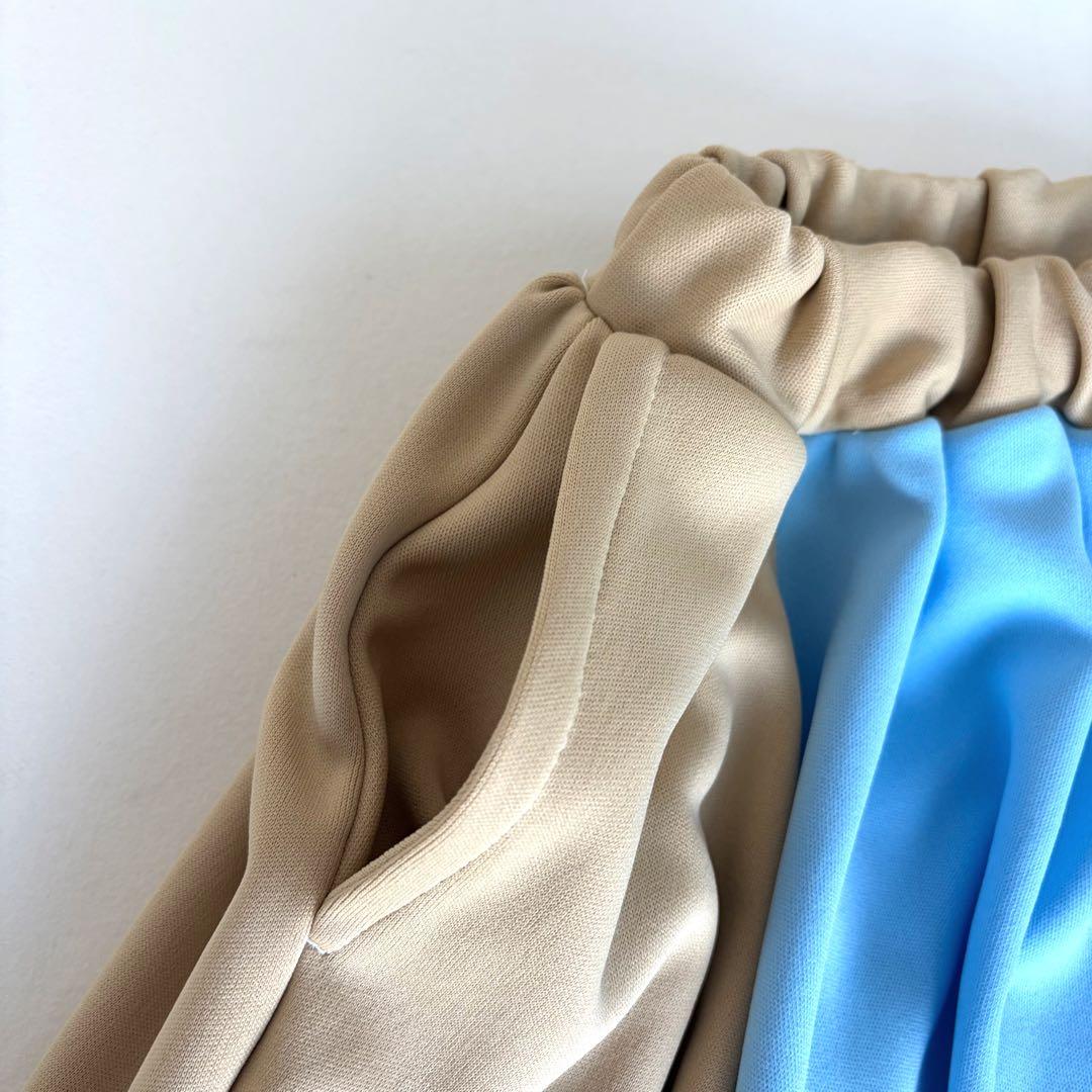 ユウショウコバヤシ ジャージ スカート バイカラー フリル Aライン 膝丈